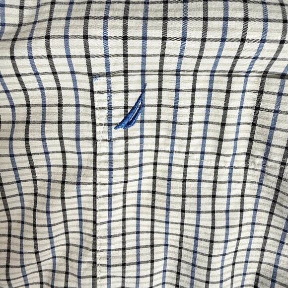 Nautica Men's Dress Shirt White Black & Blue Checkered Grid Pattern XXL Preppy - Picture 3 of 8